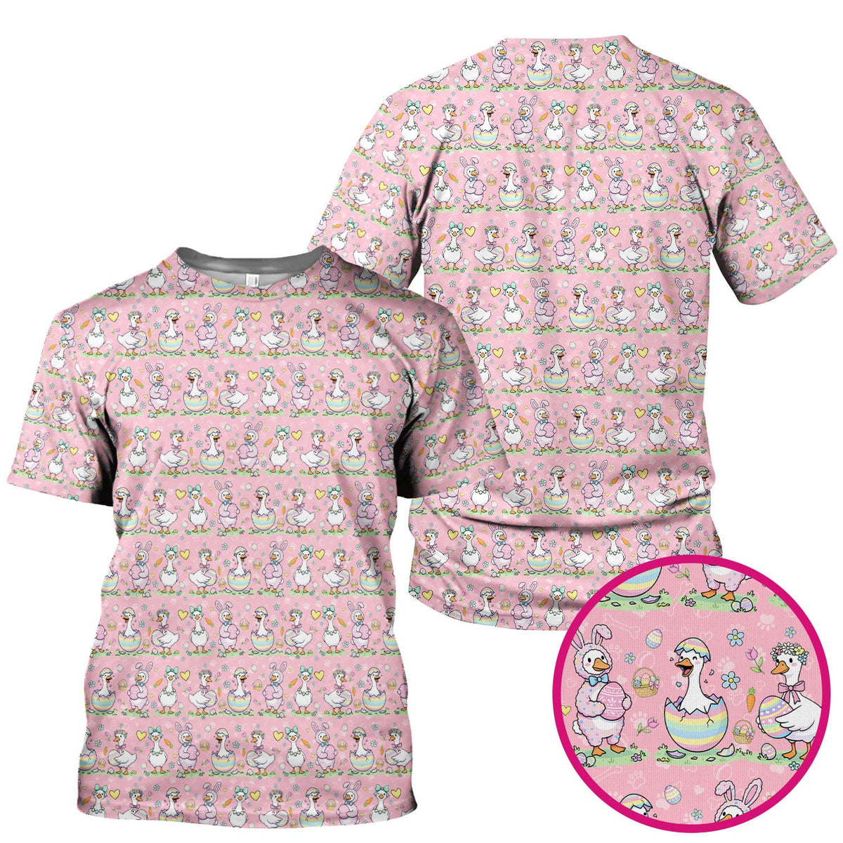 Pastel Easter Goose Bunny Egg Pattern Scrub Top, Comfortable Scrubs for Nurses