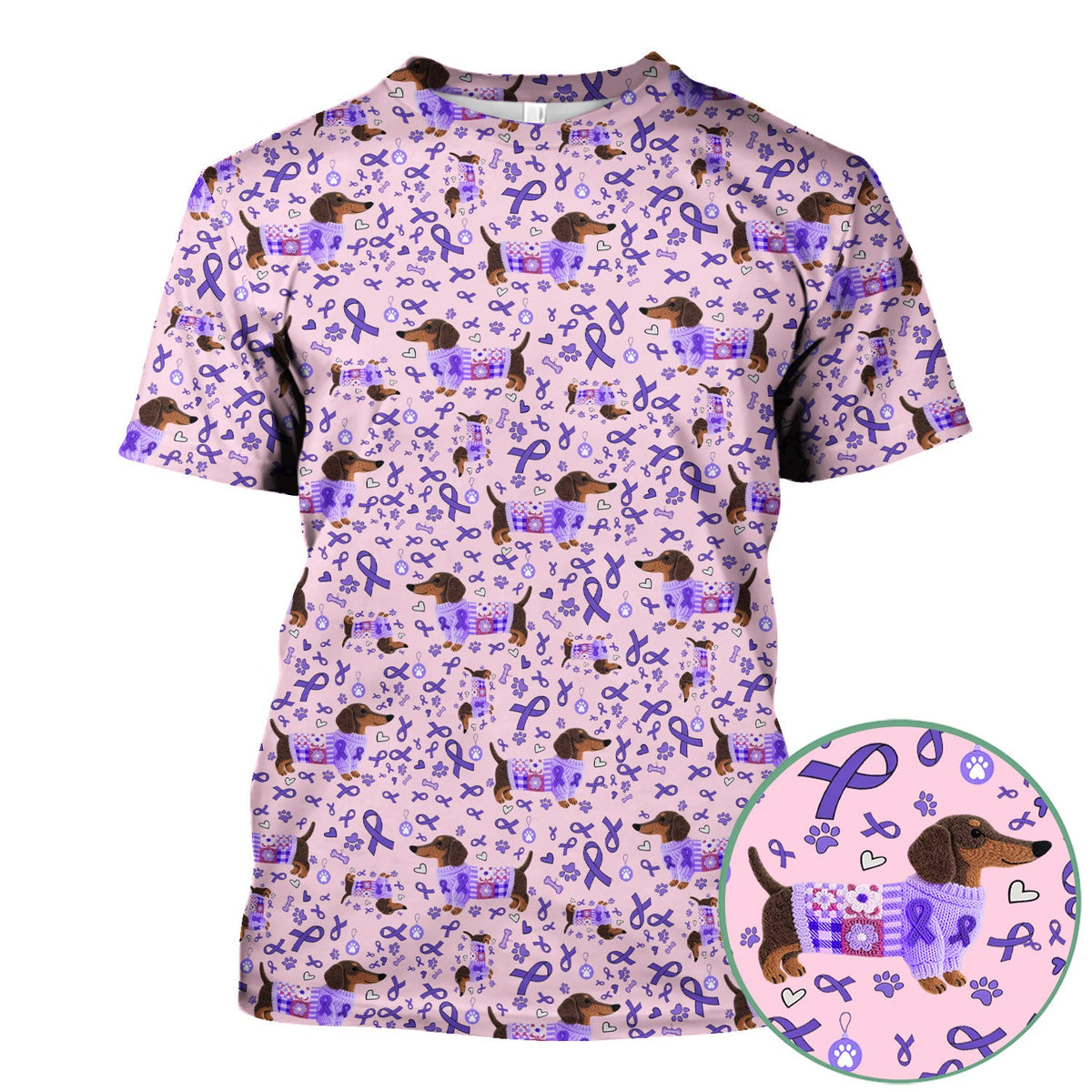 Purple Ribbon Dachshund Nurse Scrub Top