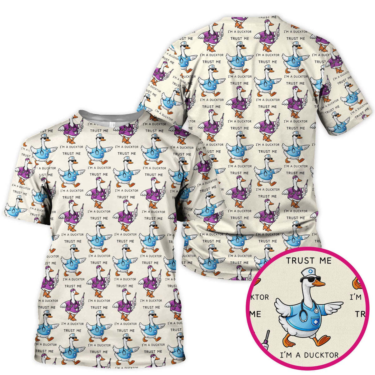 Duck Cartoon Nurse Scrub Top