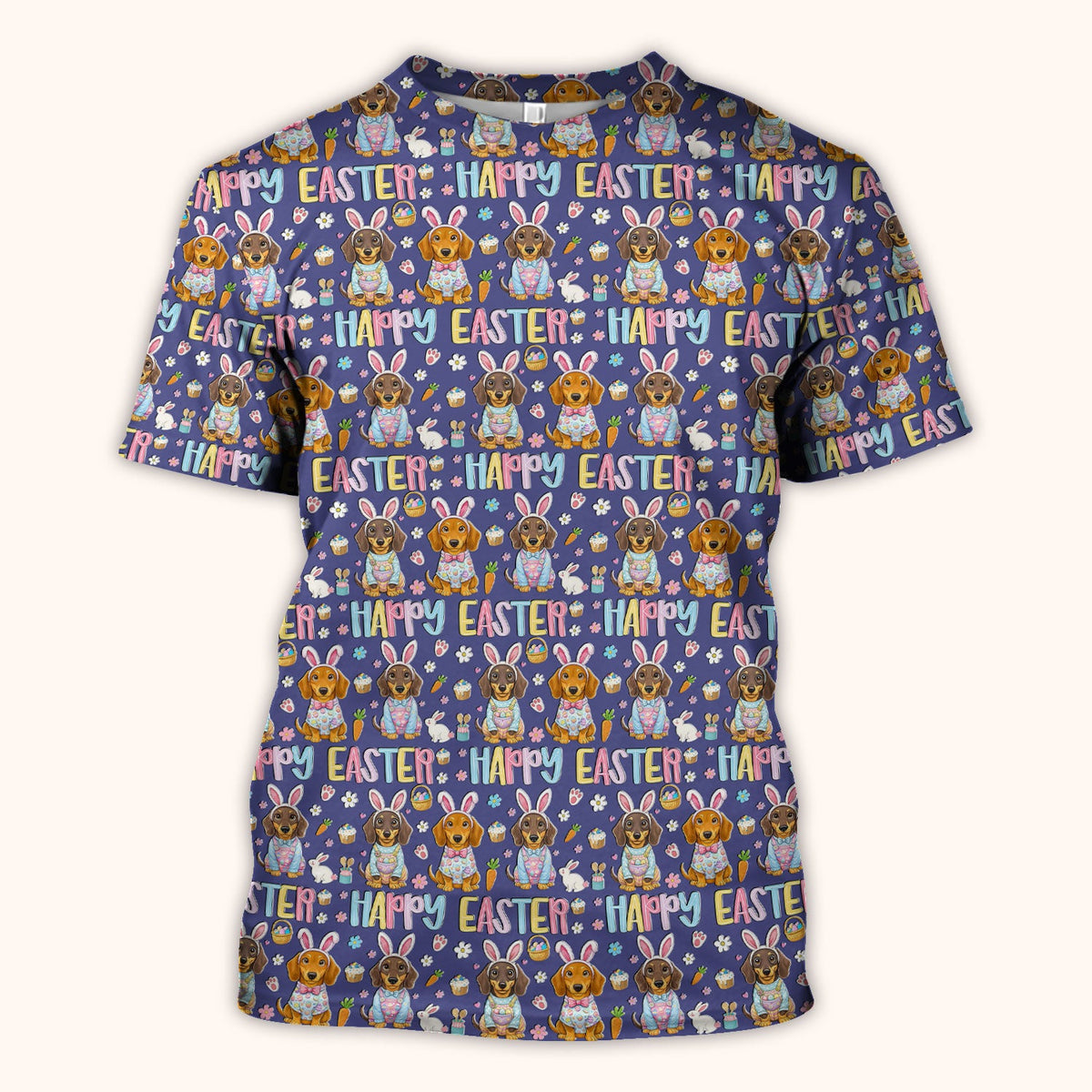 Happy Easter Dachshund Bunny Print Scrub Top, Comfortable Scrubs for Nurses