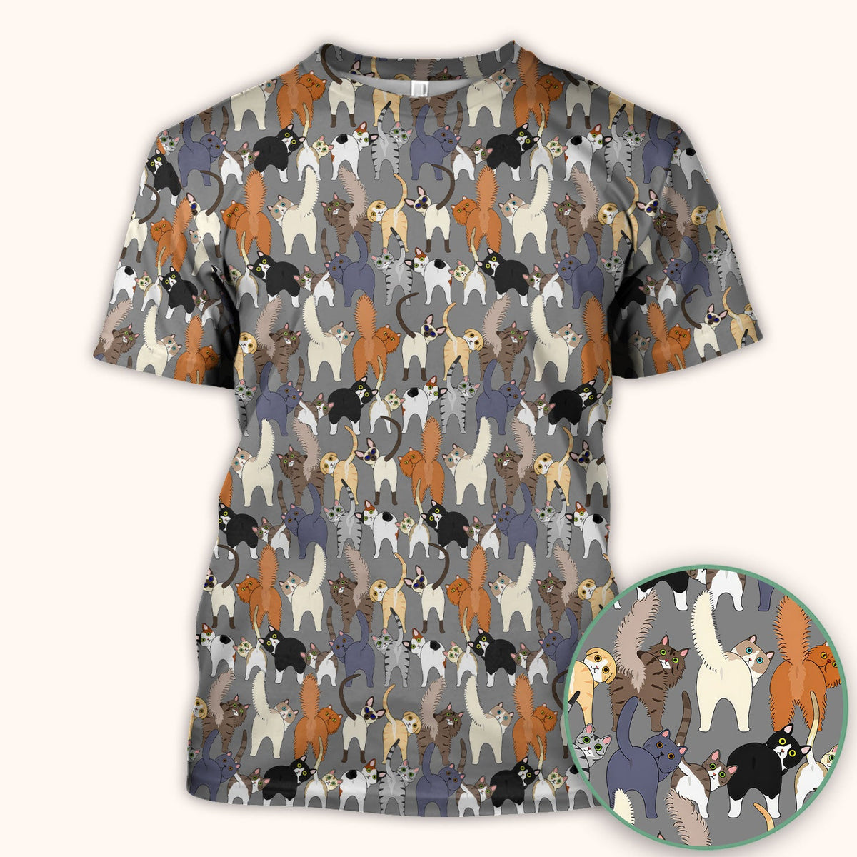 Whimsical Multicolor Cat Cartoon Nurse Scrub Top