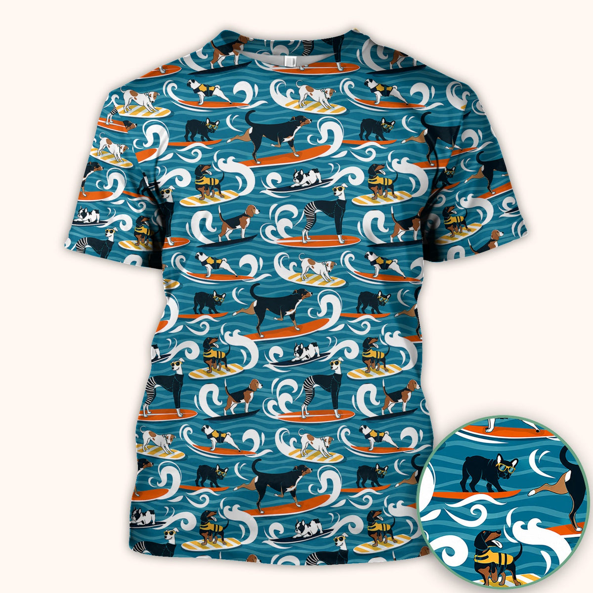 Surfing Dogs Ocean Wave Nurse Scrub Top