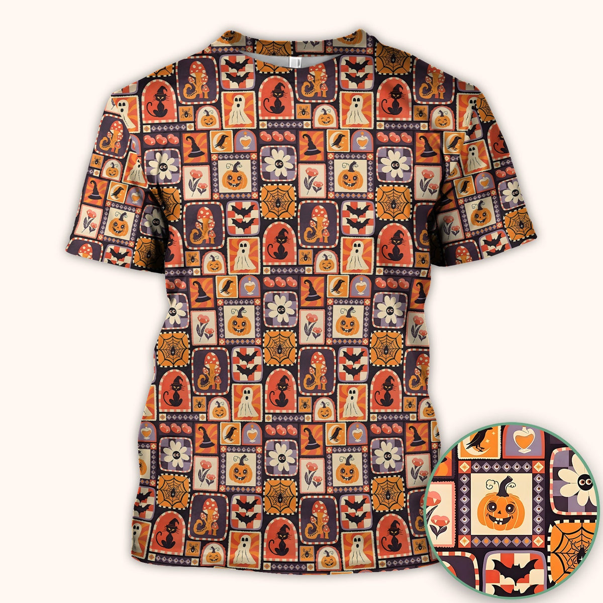 Retro Halloween Patchwork Nurse Scrub Top