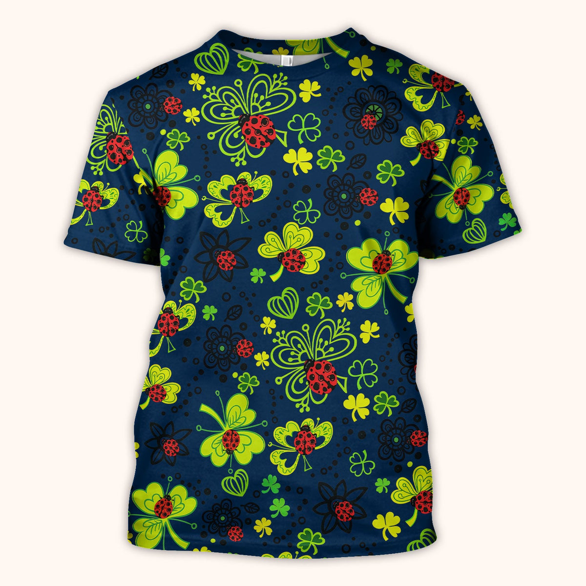 Ladybug Clover Floral Pattern Print Scrubs Nurses, Breathable Fabrics Nursing Uniform