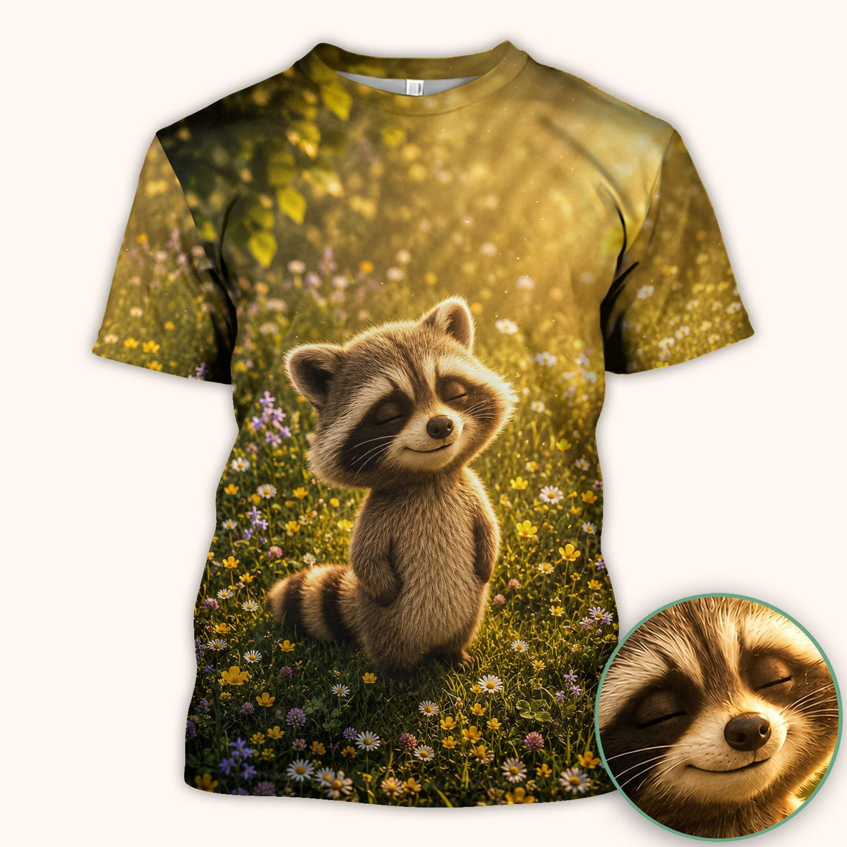 Smiling Raccoon Meadow Flower Nurse Scrub Top