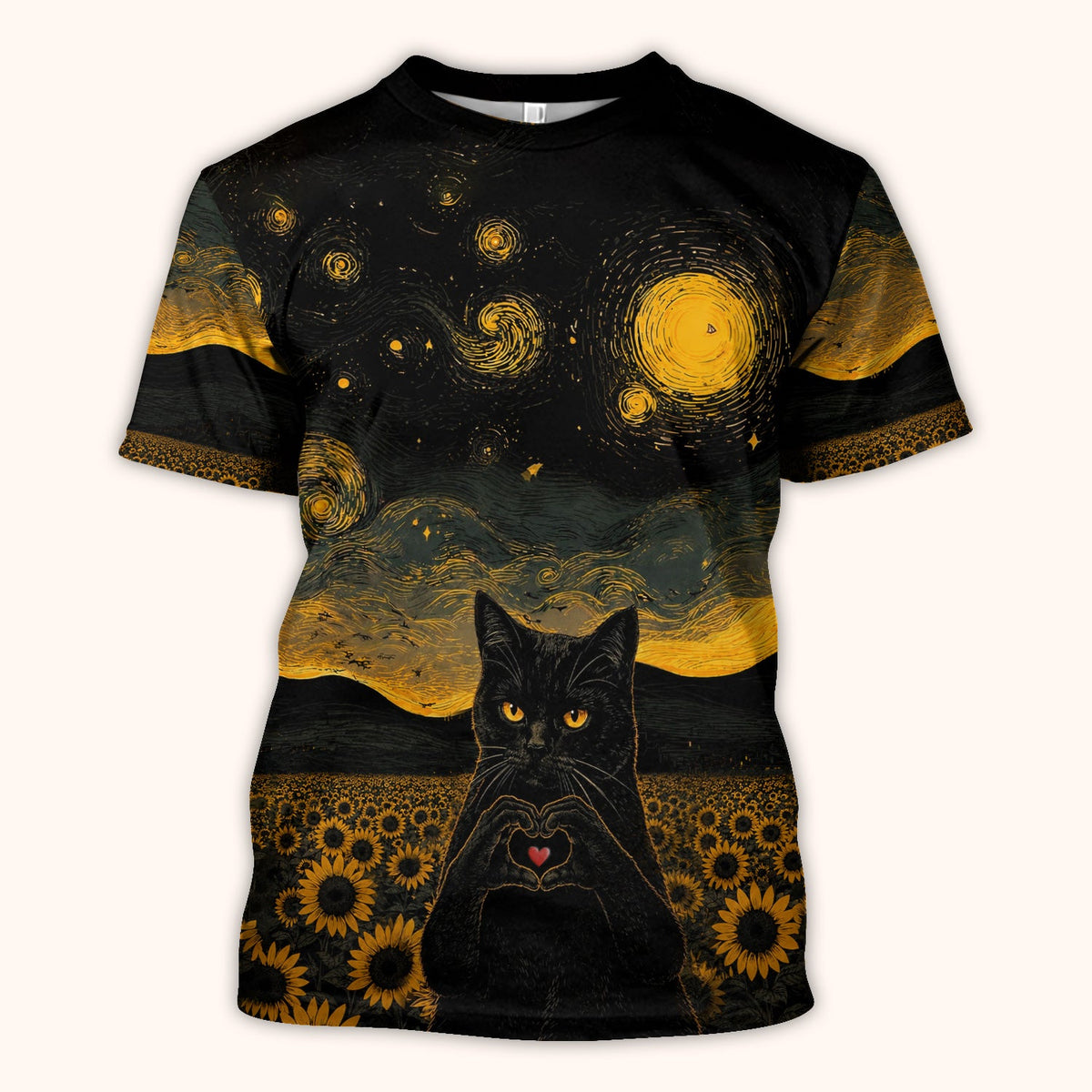 Cute Black Cat Sunflower Night Nurse Scrub Top