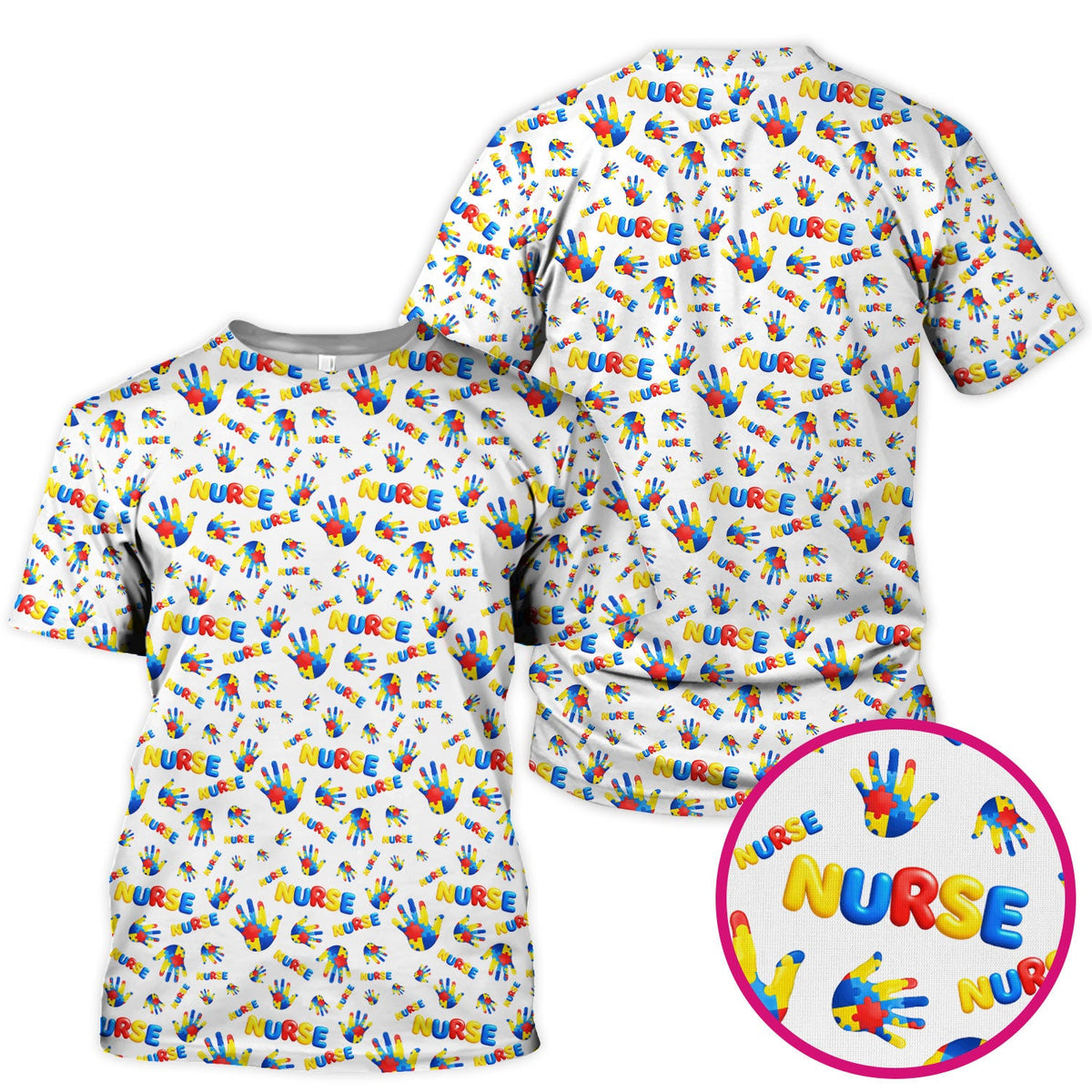 Colorful Autism Handprint Nurse Scrub Top