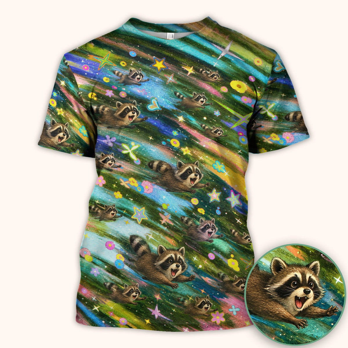 Raccoon Rainbow Dash Nurse Scrub Top