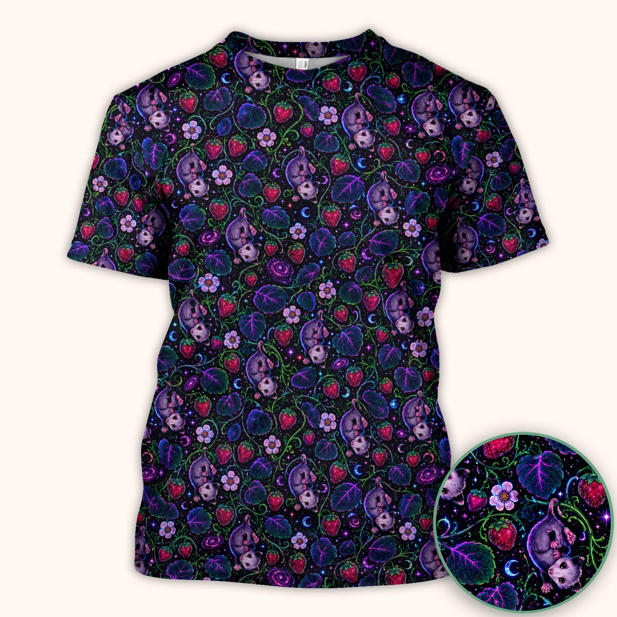 Galaxy Strawberry Opossum Nurse Scrub Top - Gift For Cat Lover