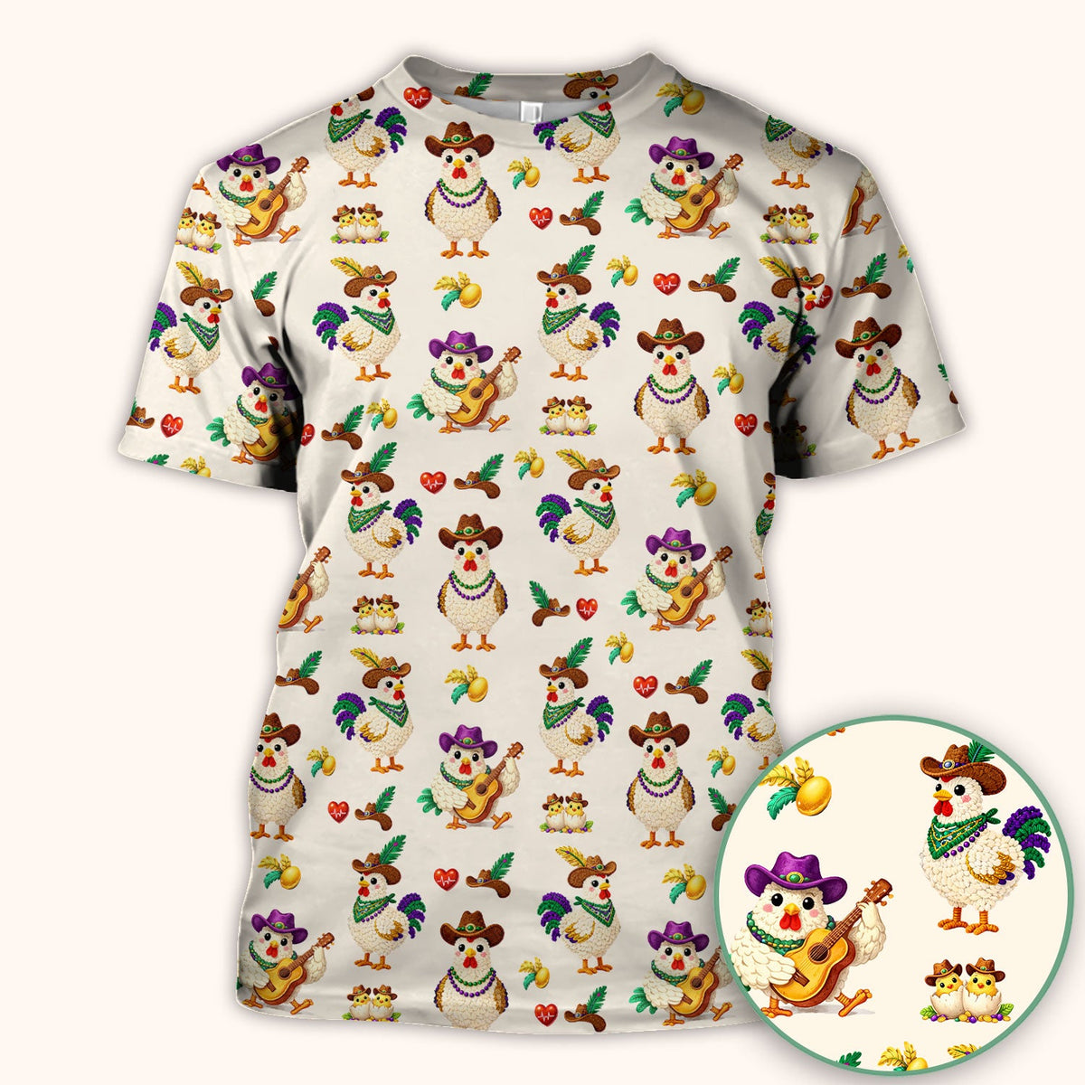 Mardi Gras Rooster Cowboy Nurse Scrub Top