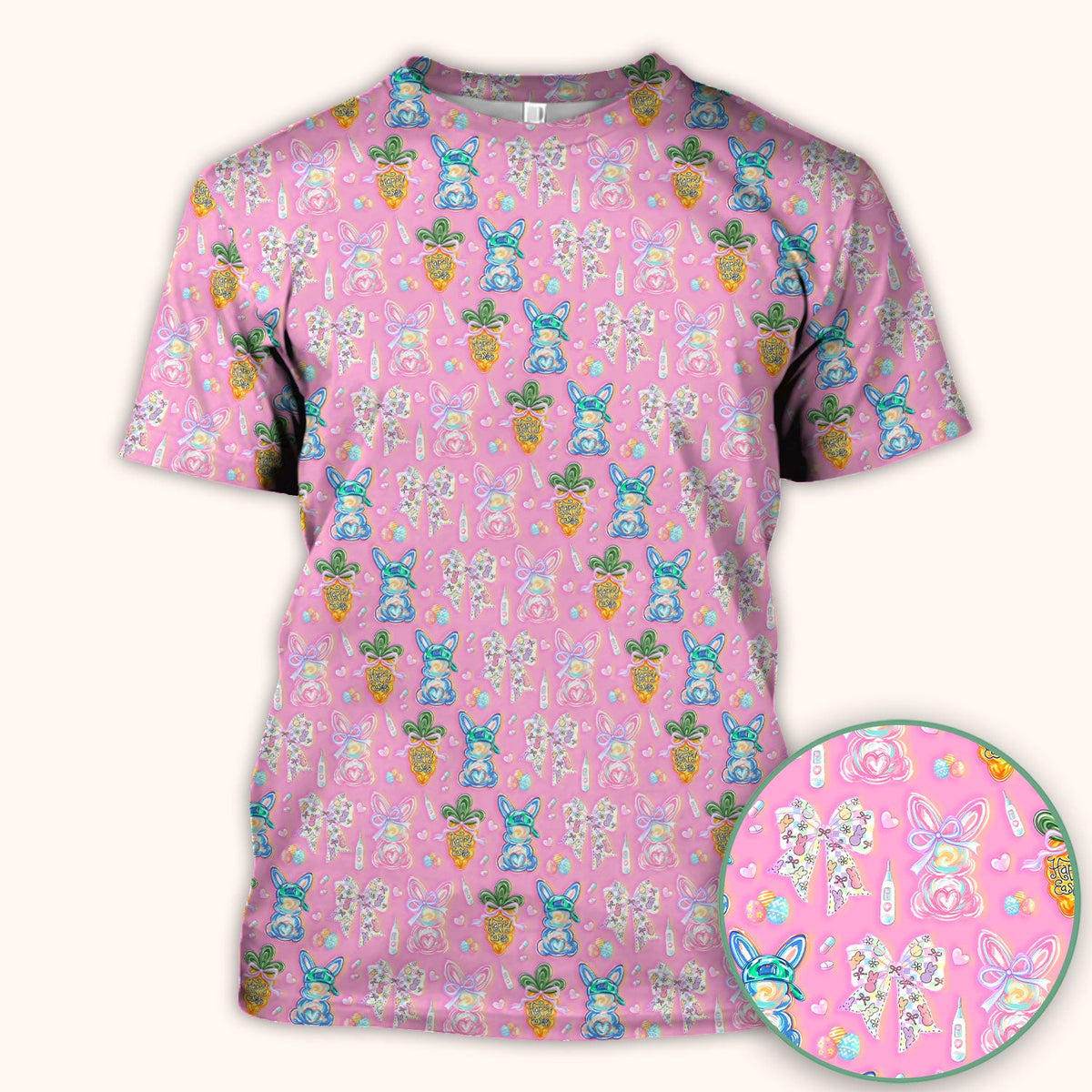 Bunny Carrot Bow Nurse Scrub Top - Easter Gift