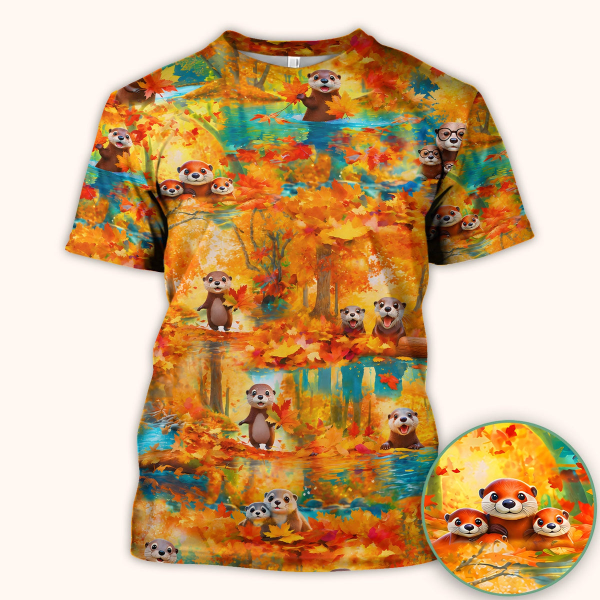 Cute Autumn Otter Leaf Forest Nurse Scrub Top