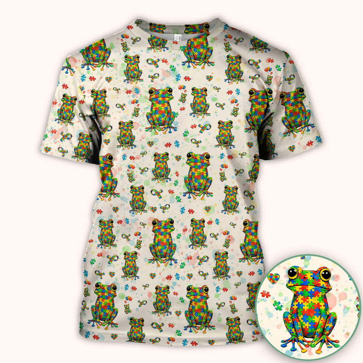 Colorful Autism Puzzle Frog Nurse Scrub Top