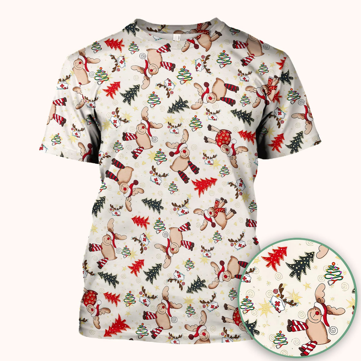 Reindeer Nurse Scrub Top - Christmas Gift