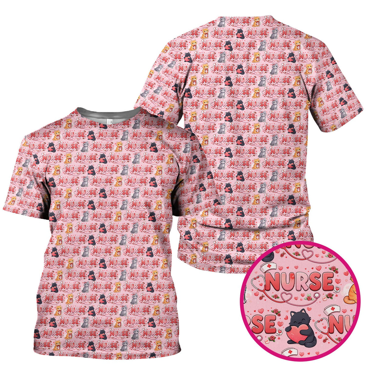 Cat Heart Nurse Scrub Top - Valentines Day Gift