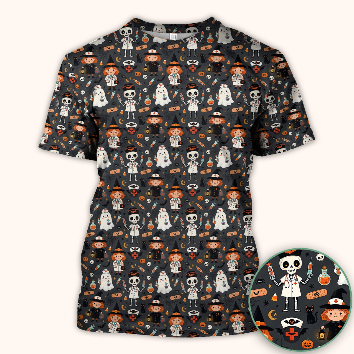 Witch Skeleton Nurse Scrub Top - Halloween Gift