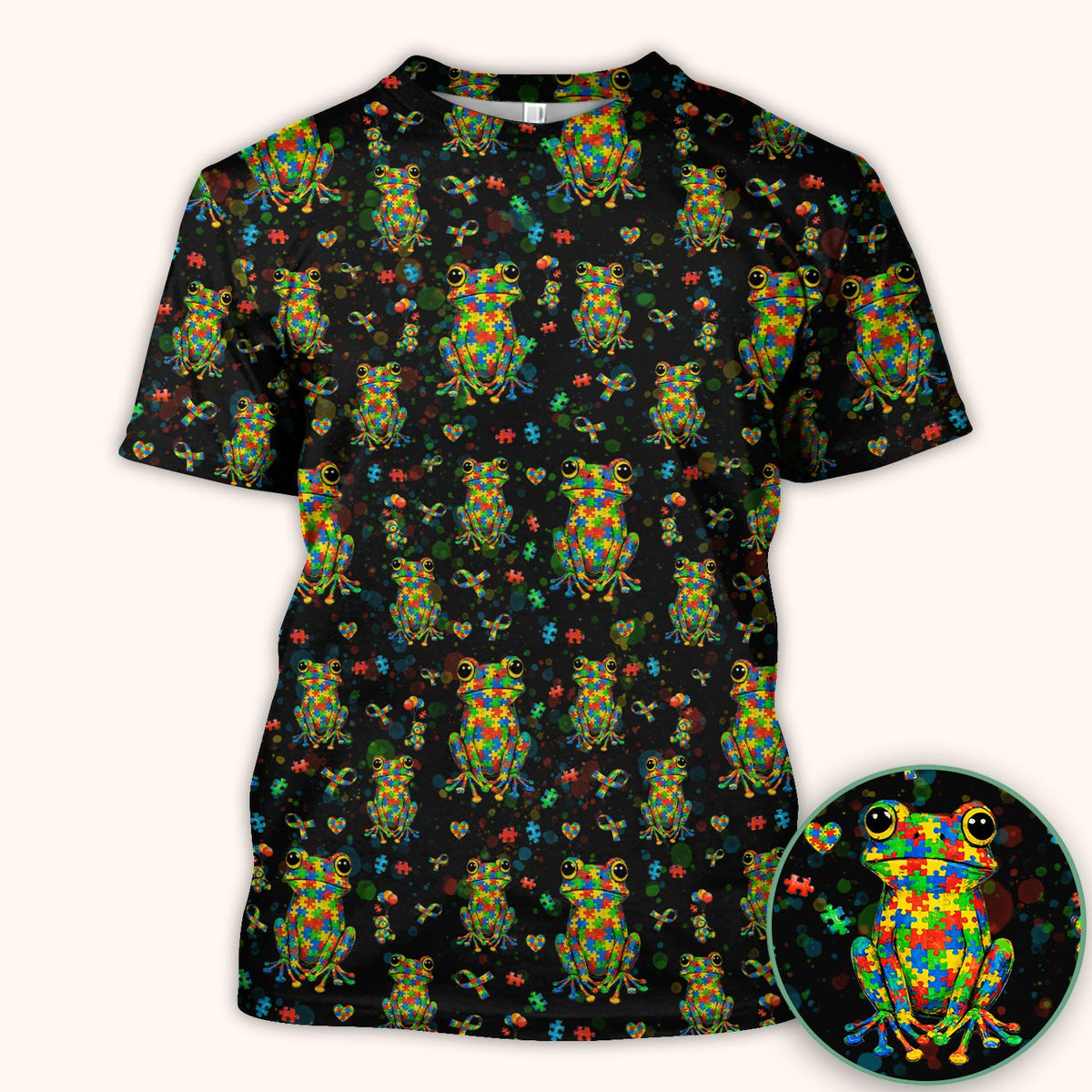 Colorful Autism Puzzle Frog Nurse Scrub Top