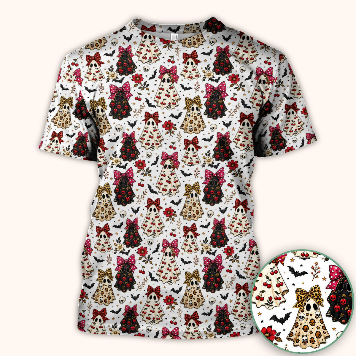 Spooky Ghost Pattern Nurse Scrub Top
