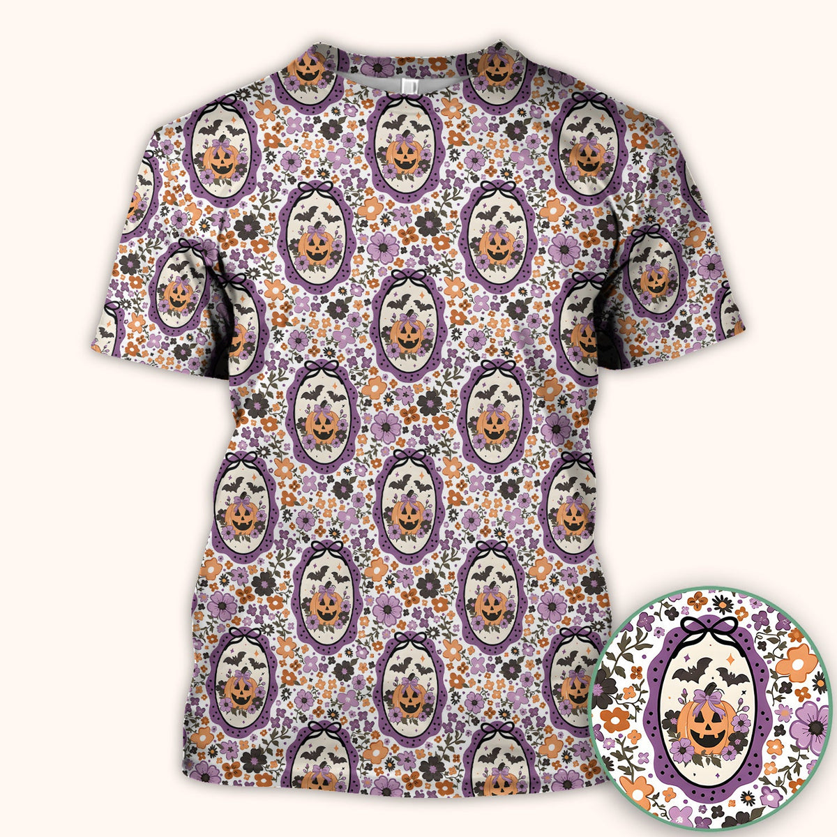 Pumpkin Floral Nurse Scrub Top - Halloween Gift