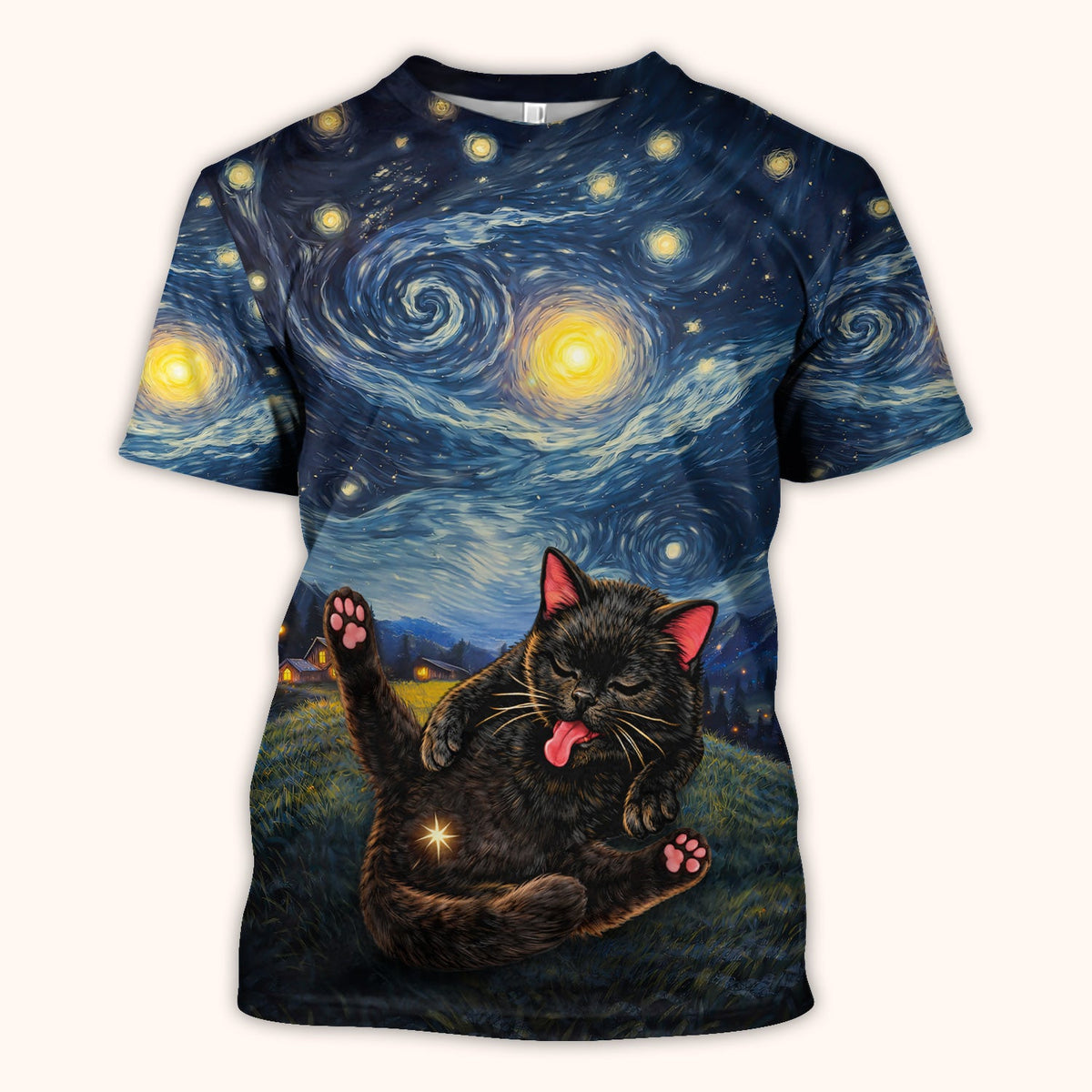 Black Cat Cosmic Night Sky Nurse Scrub Top
