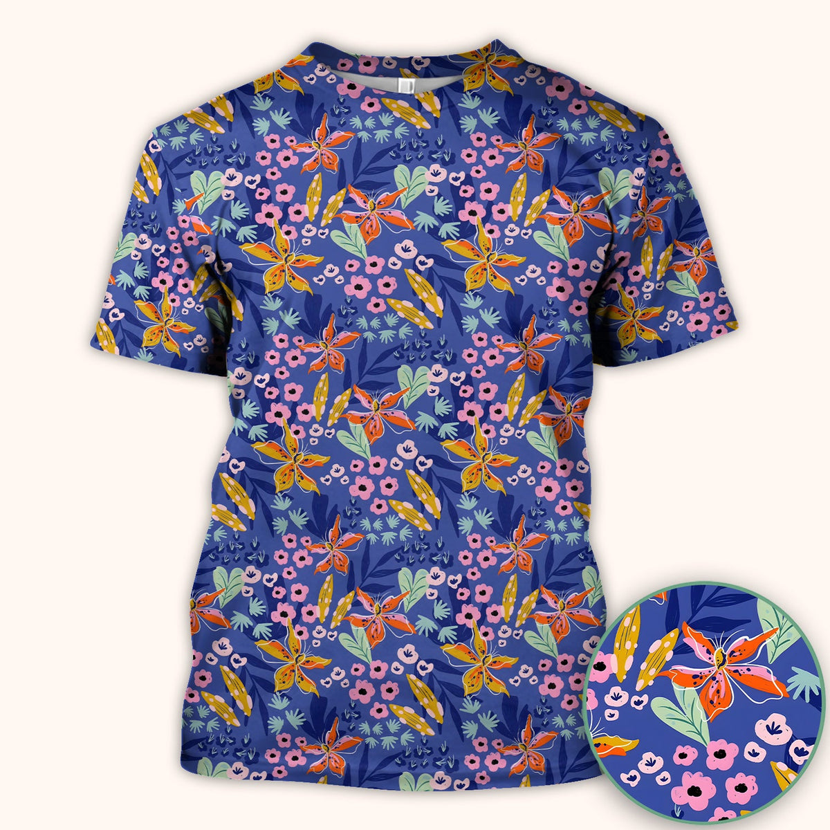 Blue Lily Floral Garden Nurse Scrub Top
