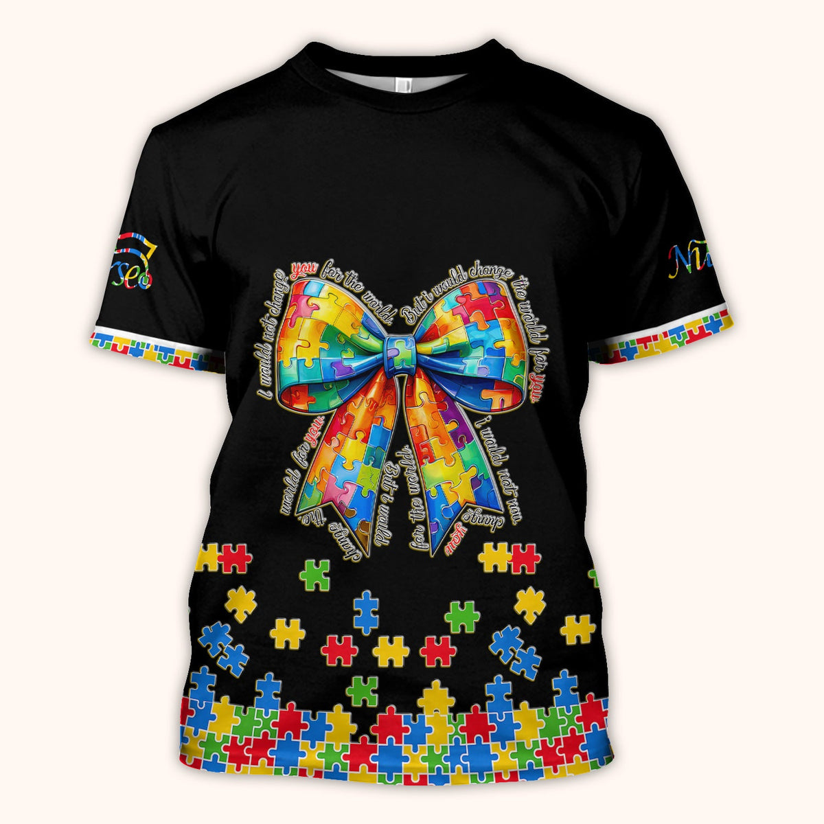 Autism Puzzle Bow Colorful Pieces Nurse Scrub Top