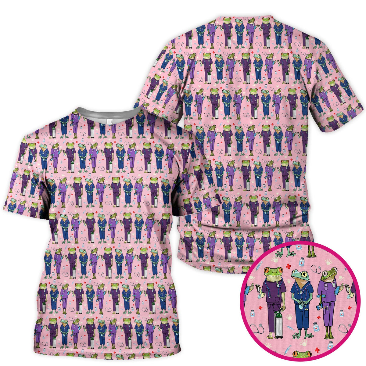 Frog Print Nurse Scrub Top