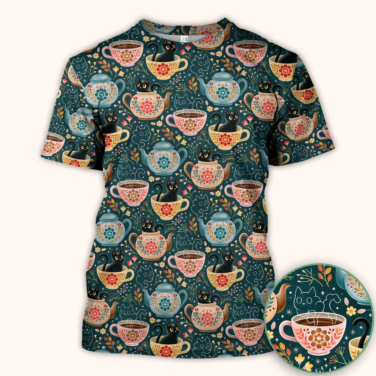 Black Cat Tea Party Veterinary Nurse Scrub Top