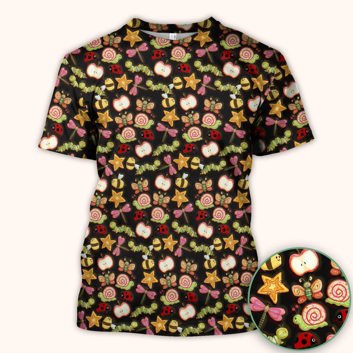 Snail Ladybug Caterpillar Apple Garden Nurse Scrub Top