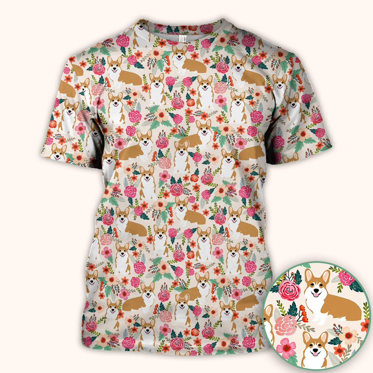 Corgi Floral Garden Nurse Scrub Top