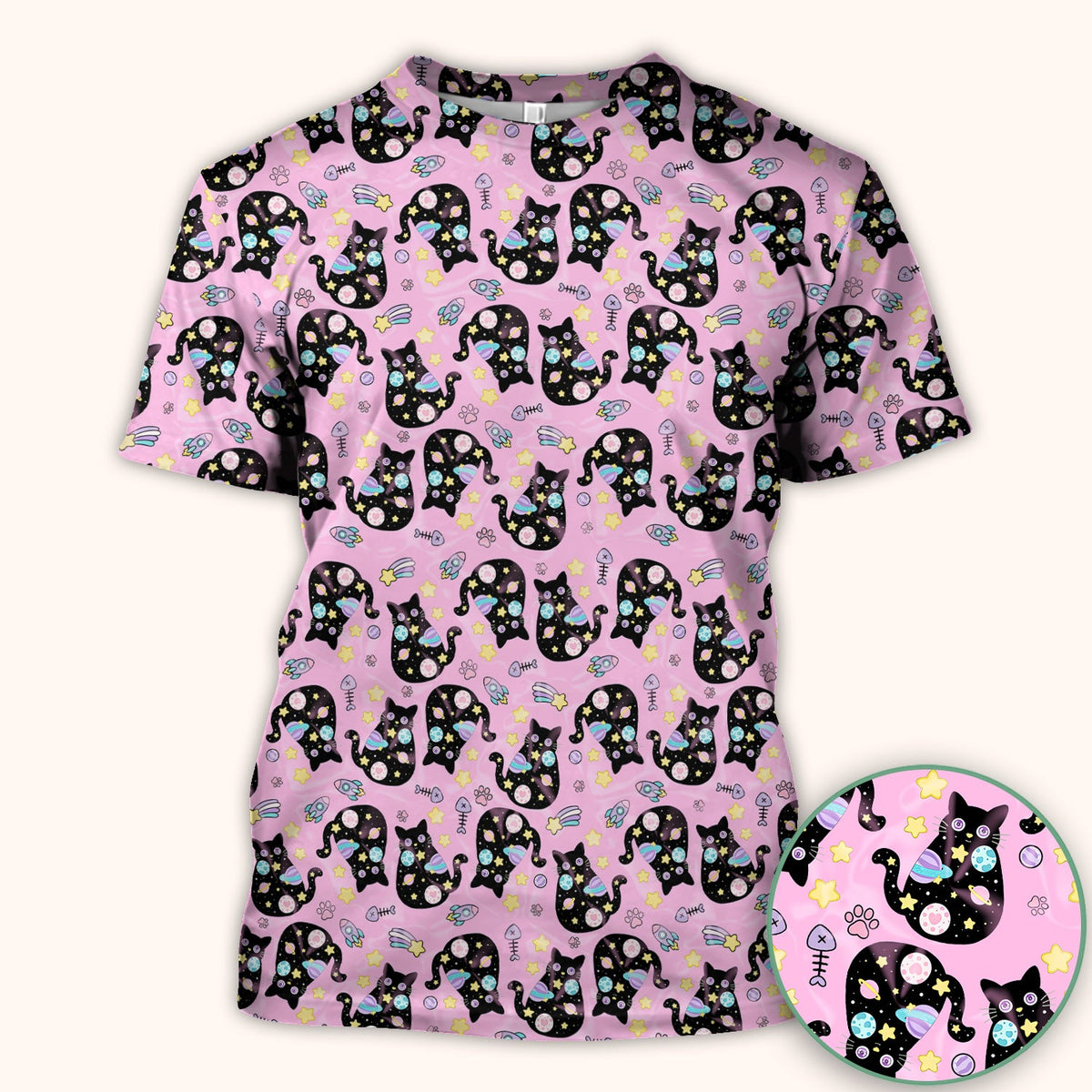Galaxy Black Cat Space Nurse Scrub Top