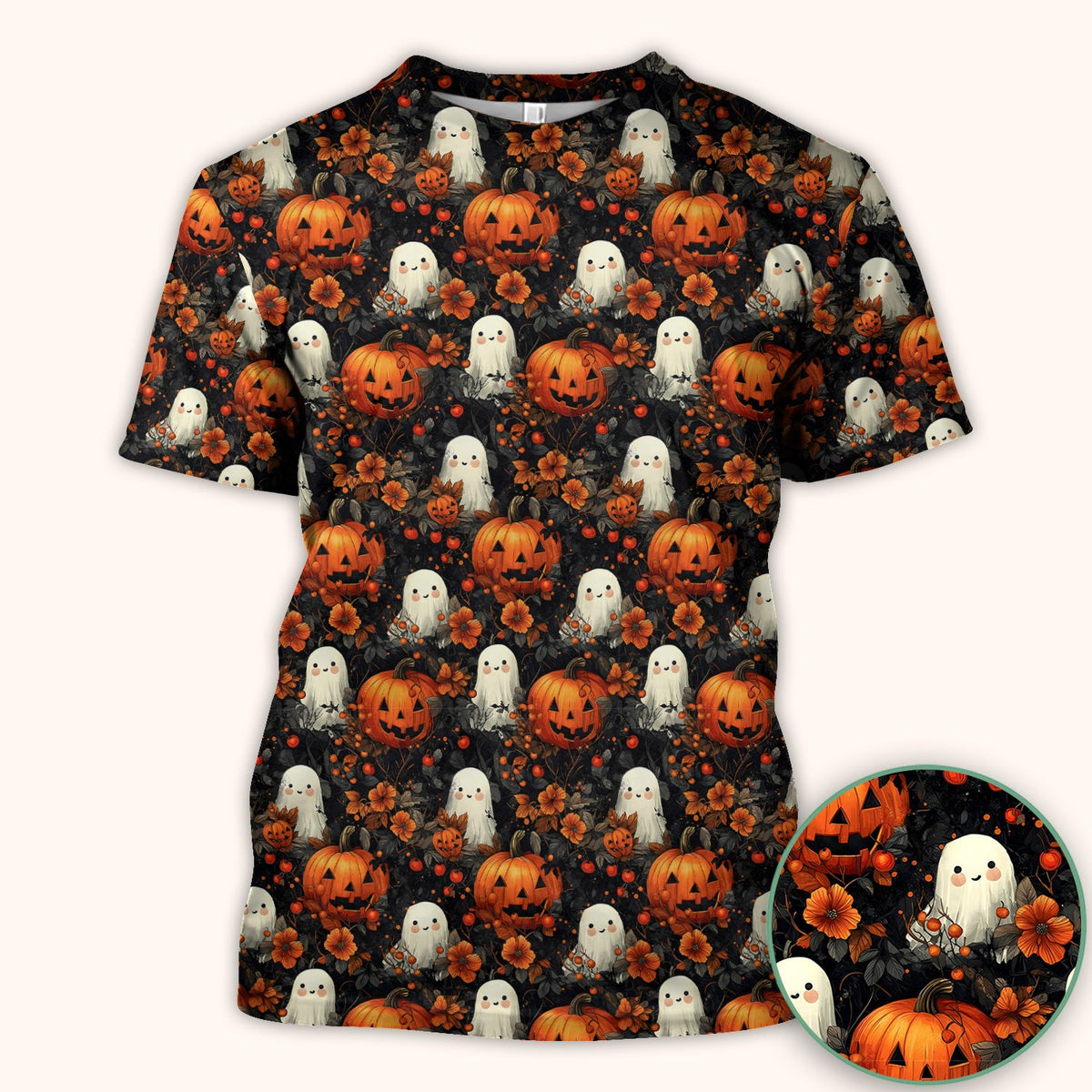Spooky Ghost Pumpkin Nurse Scrub Top
