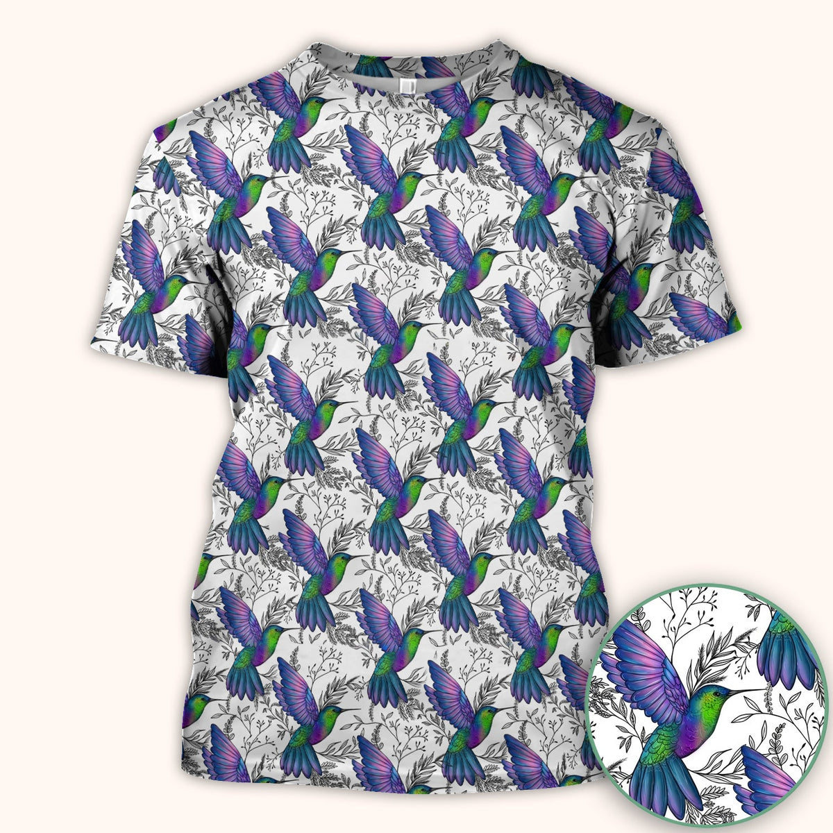 Colorful Hummingbird Botanical Nurse Scrub Top