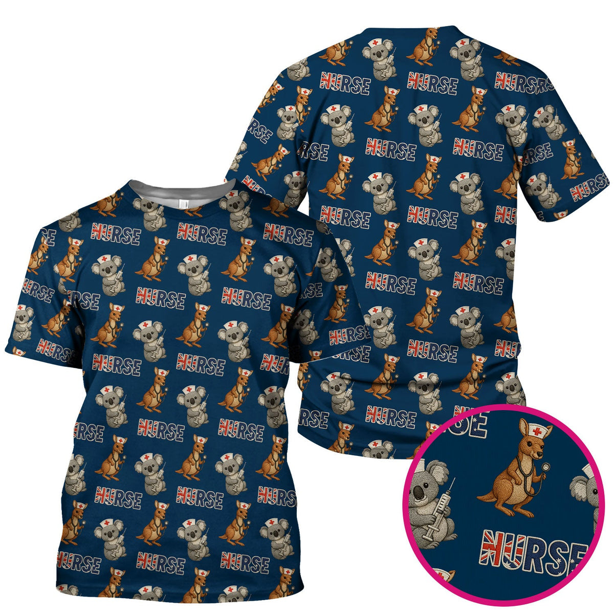 Cute Koala Kangaroo Scrub Top, Australian Nurse Pattern Shirt,  Breathable Fabrics Nursing Uniform