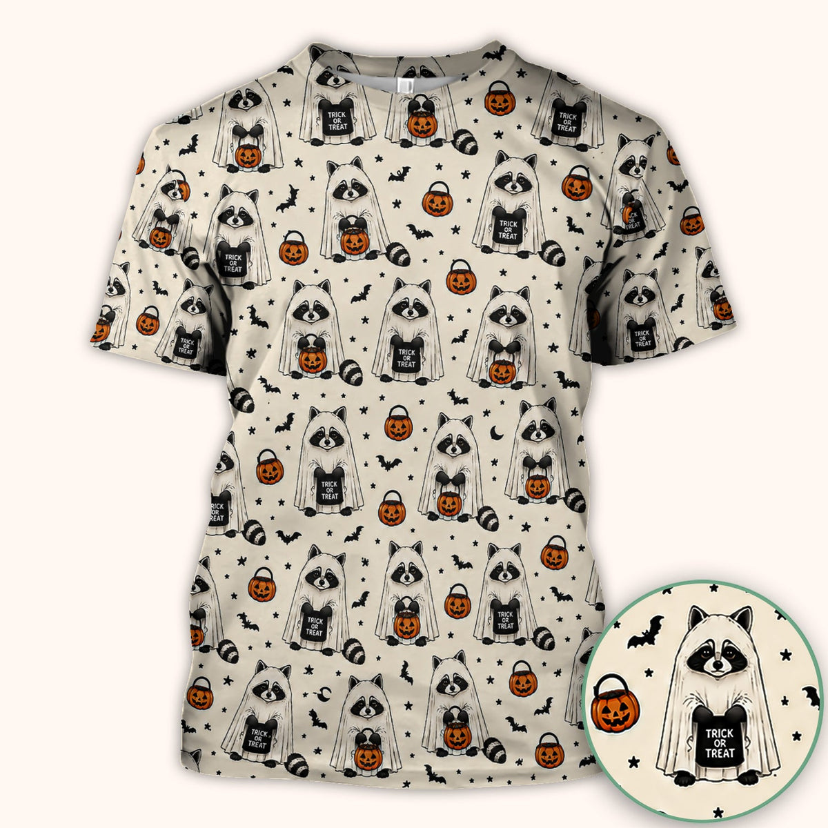 Halloween Ghost Raccoon Nurse Scrub Top