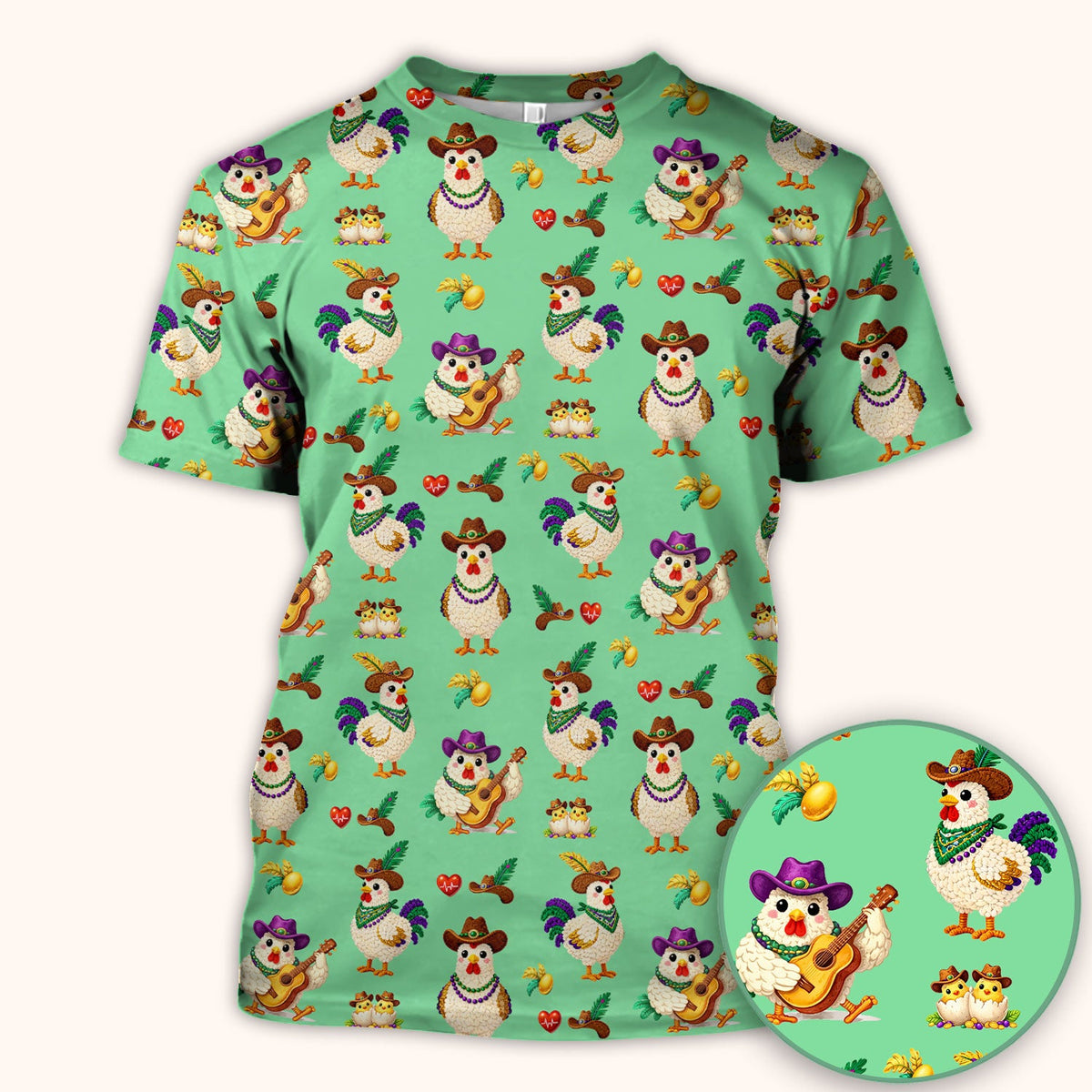 Mardi Gras Rooster Cowboy Nurse Scrub Top