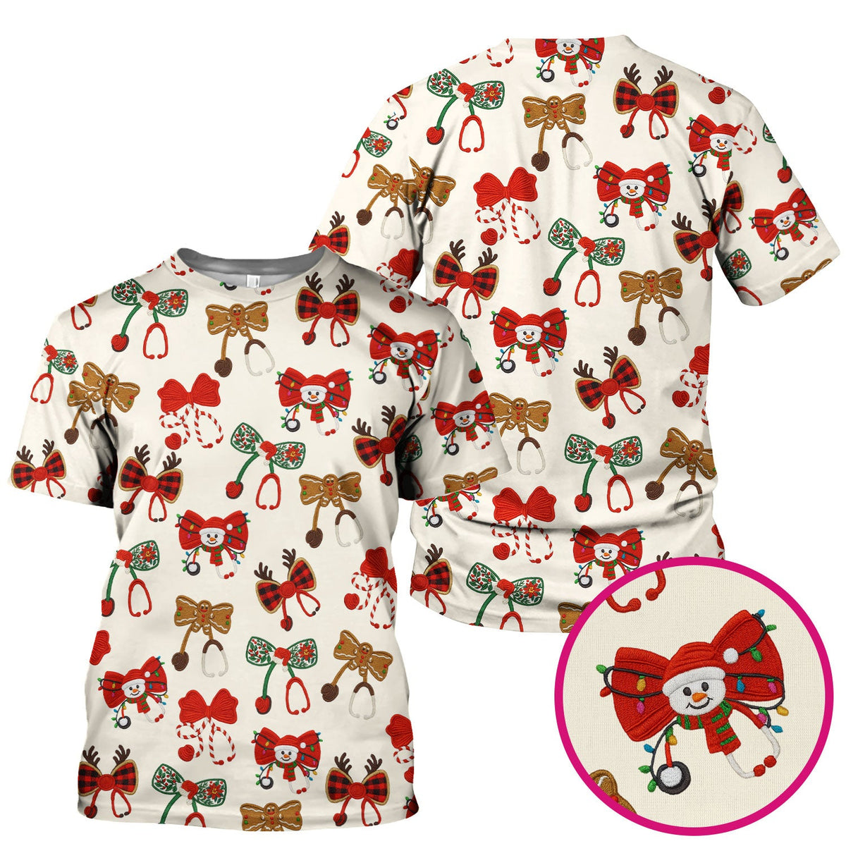 Christmas Stethoscope Bow Nurse Scrub Top
