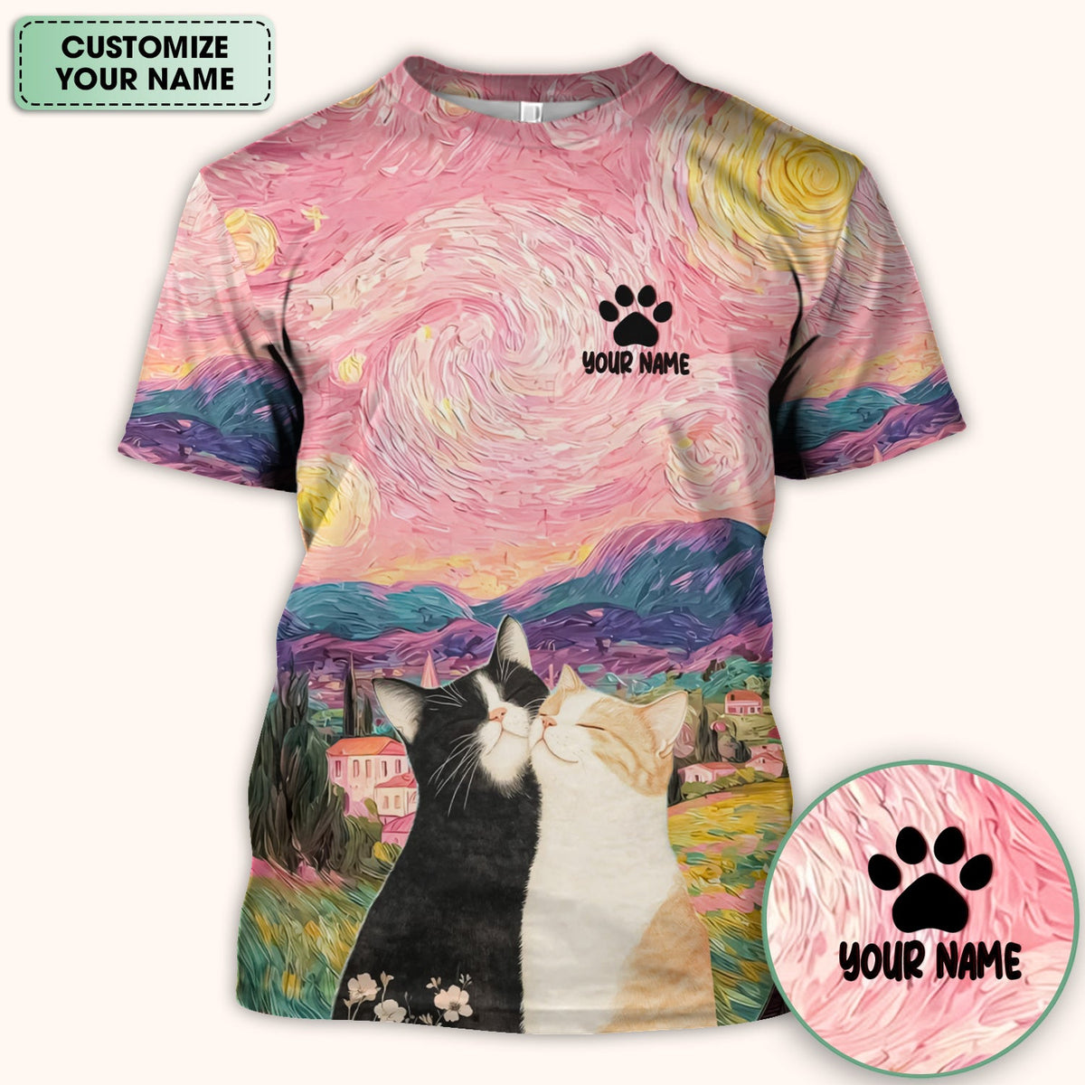 Personalized Cat Couple Sunset Sky Nurse Scrub Top