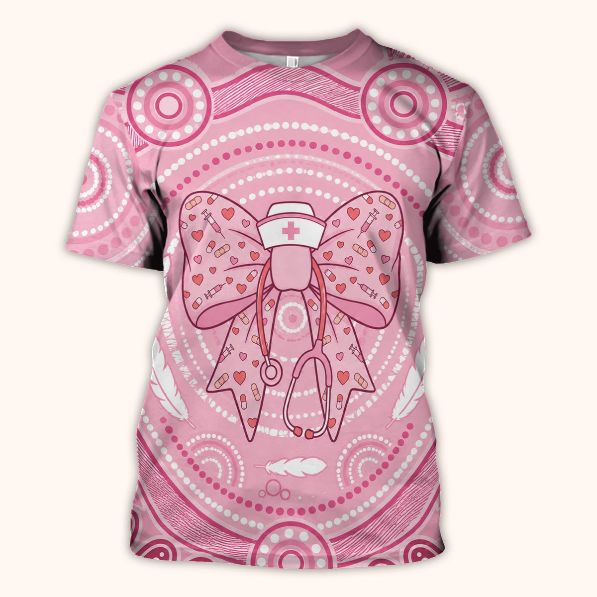 Pink Nurse Bow Stethoscope Scrub Top