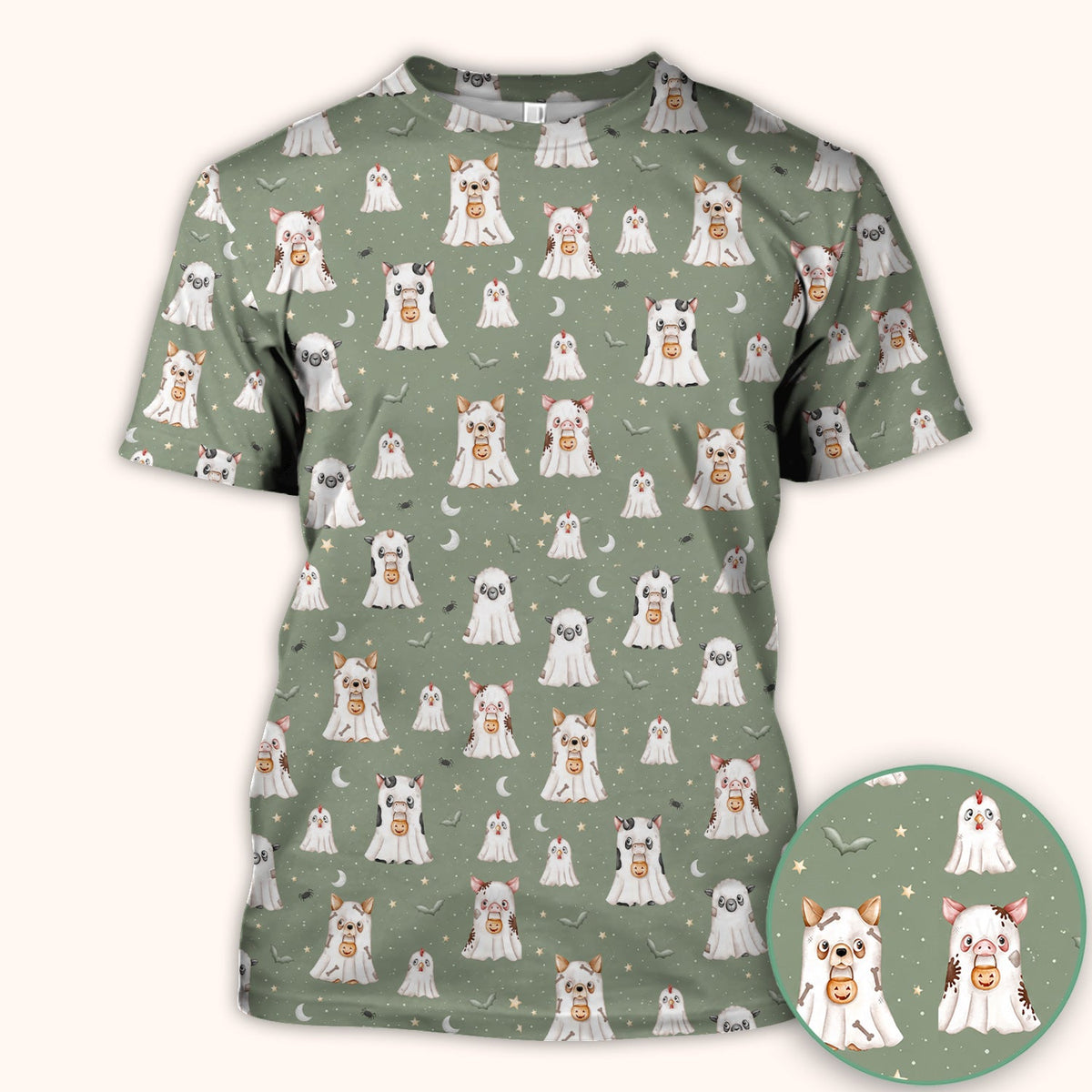 Spooky Farm Animal Ghost Nurse Scrub Top