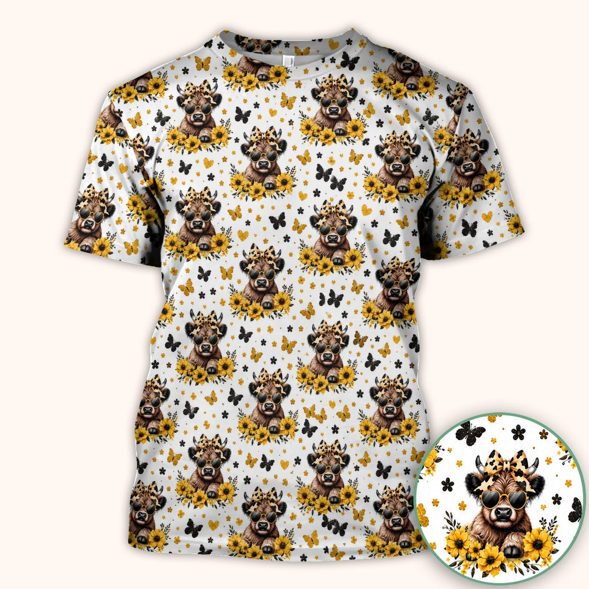 Cow Sunflower Bow Nurse Scrub Top