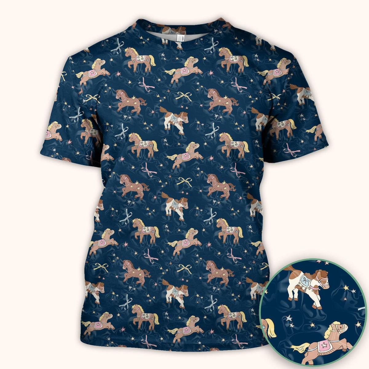 Cute Pony Star Pattern Scrub Top, Comfortable Scrubs for Nurses