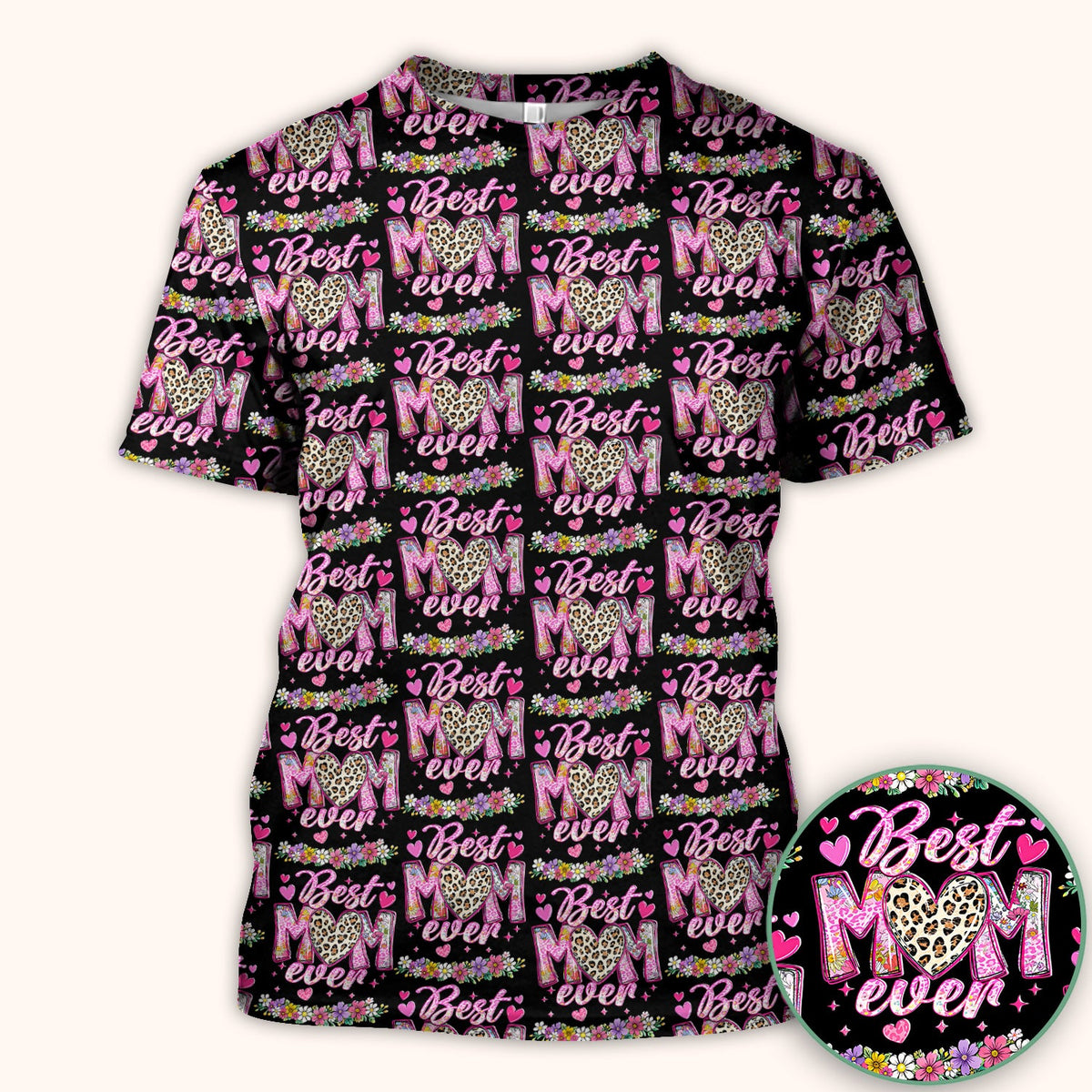 Best Mom Ever Leopard Heart Nurse Scrub Top
