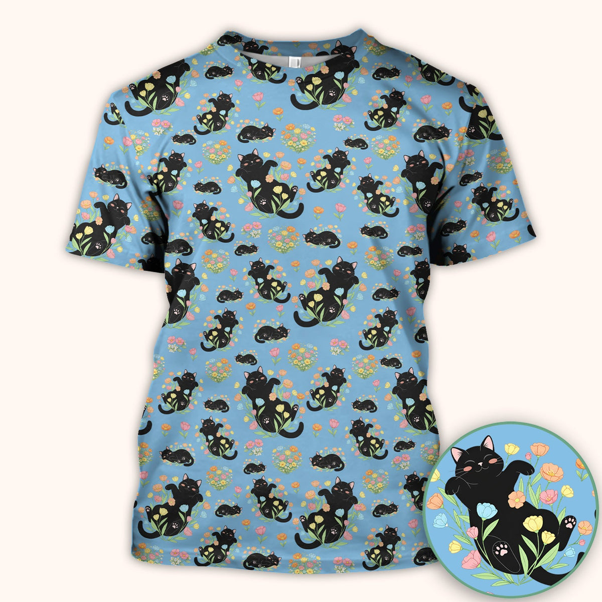 Cats Cute Poses Floral Nurse Scrub Top