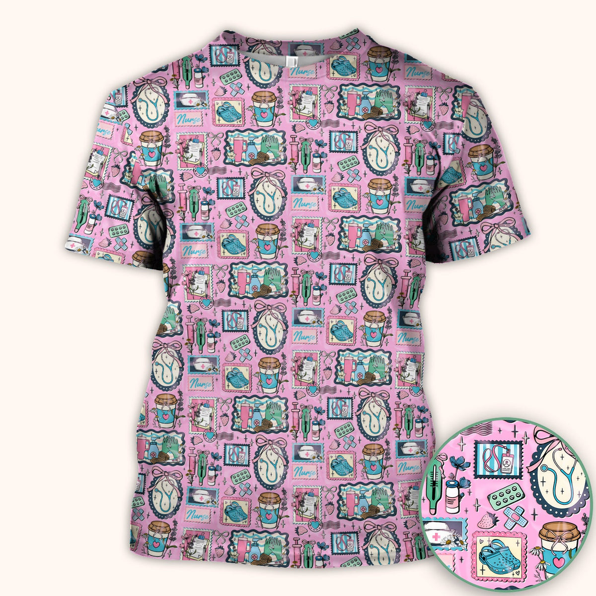 Stethoscope Syringe Frame Nurse Scrub Top