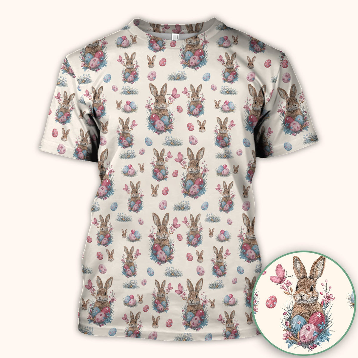 Pastel Easter Bunny Nest Pattern Scrub Top, Comfortable Scrubs for Nurses