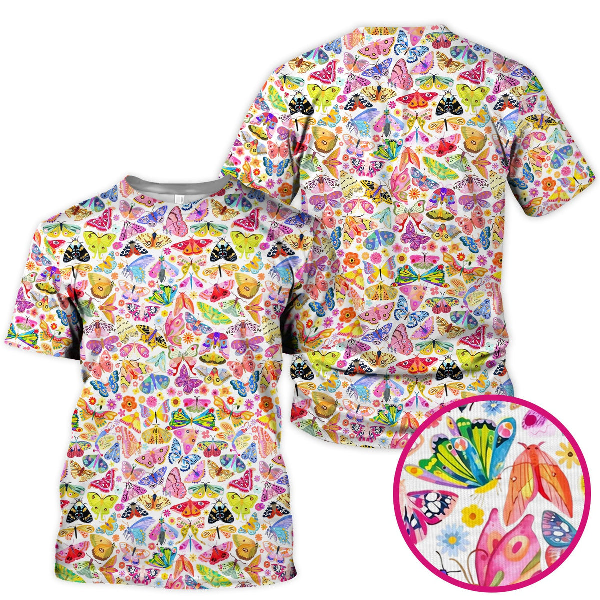 Cute Bright Butterfly Moth Floral Nurse Scrub Top