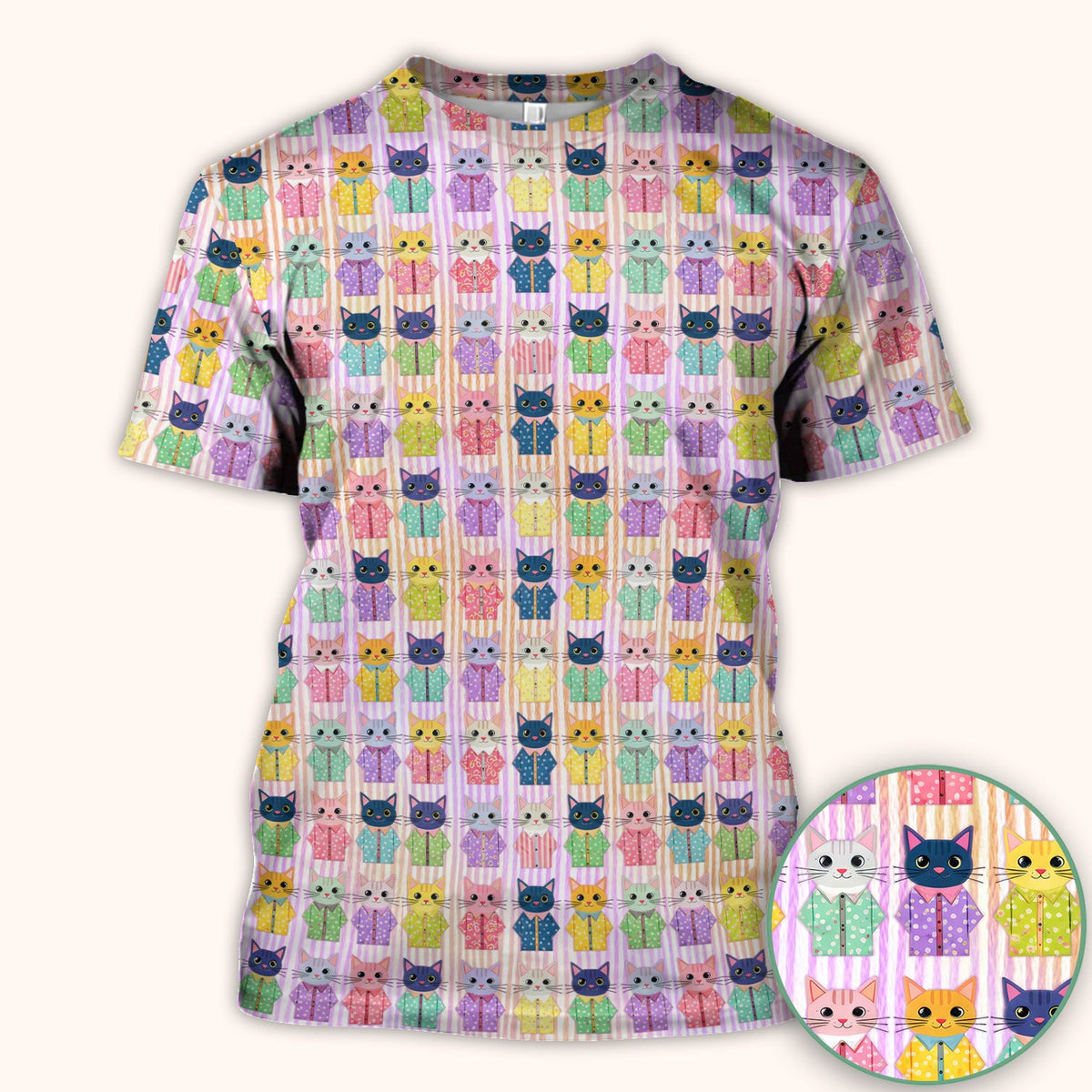 Cat Pajama Print Nurse Scrub Top