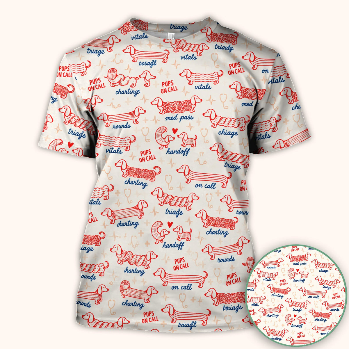 Pups On Call Dachshund Nurse Scrub Top