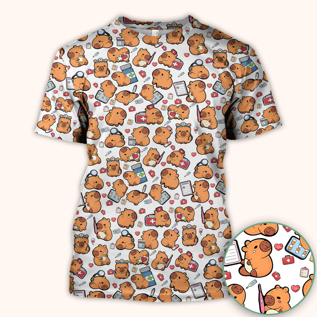 Capybara Stethoscope Medical Tools Nurse Scrub Top